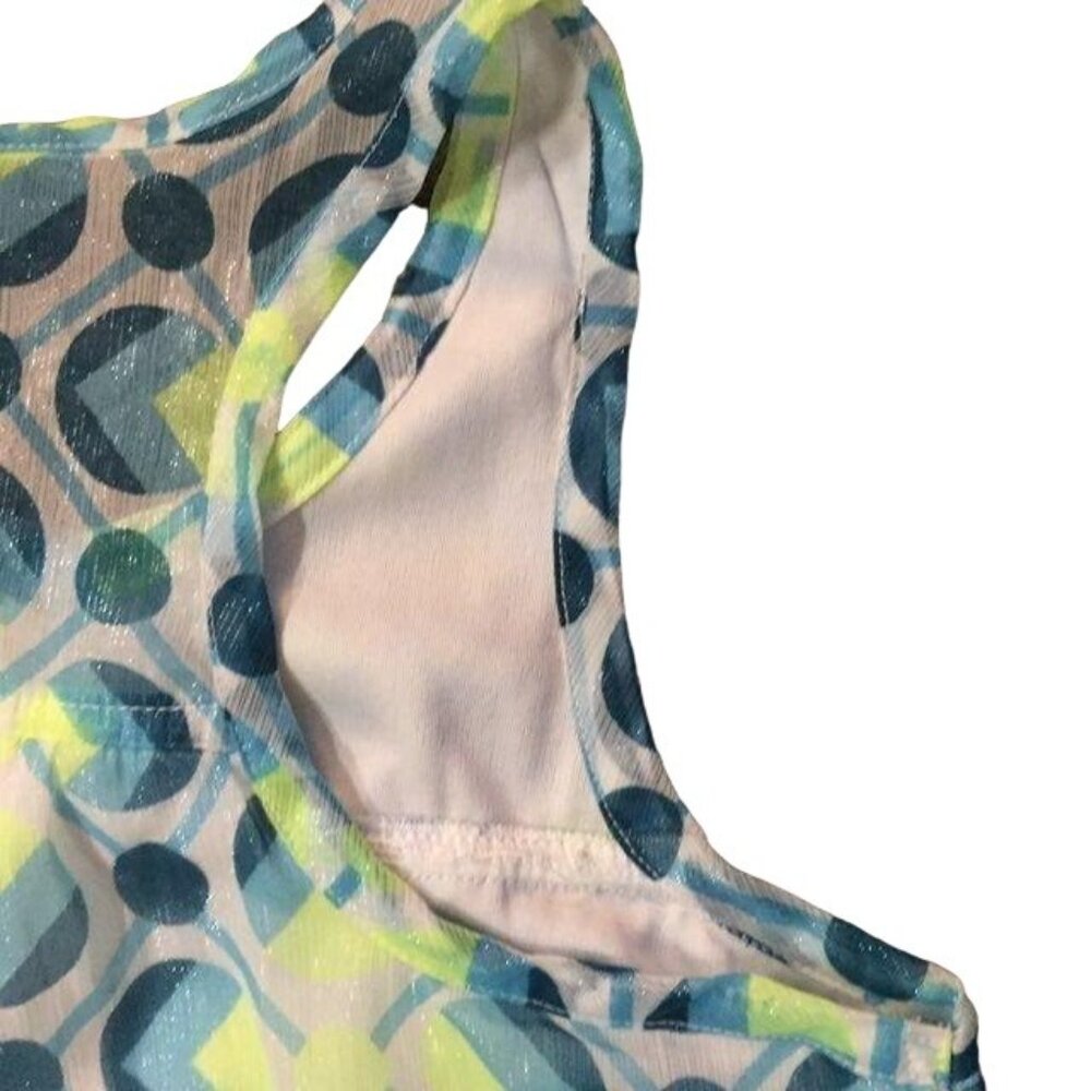 Justice Girls 16 Sleeveless Tiered Blouse Blue Lime Shimmer Ruffle Top Used - Picture 11 of 16